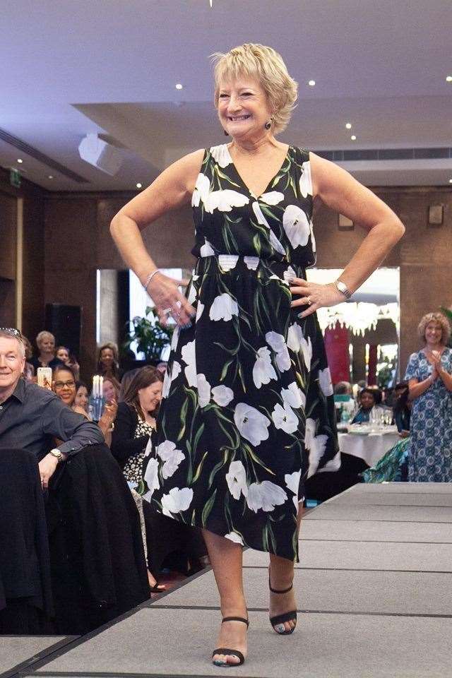 Broadstairs cancer patient Gilly Nunn took part in a charity fashion show for Ovacome, which supports women with ovarian cancer. Picture: Phil Gammon (8297491)
