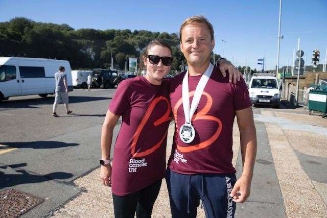 Justin Legge with wife Charlotte after his epic cross Channel swim