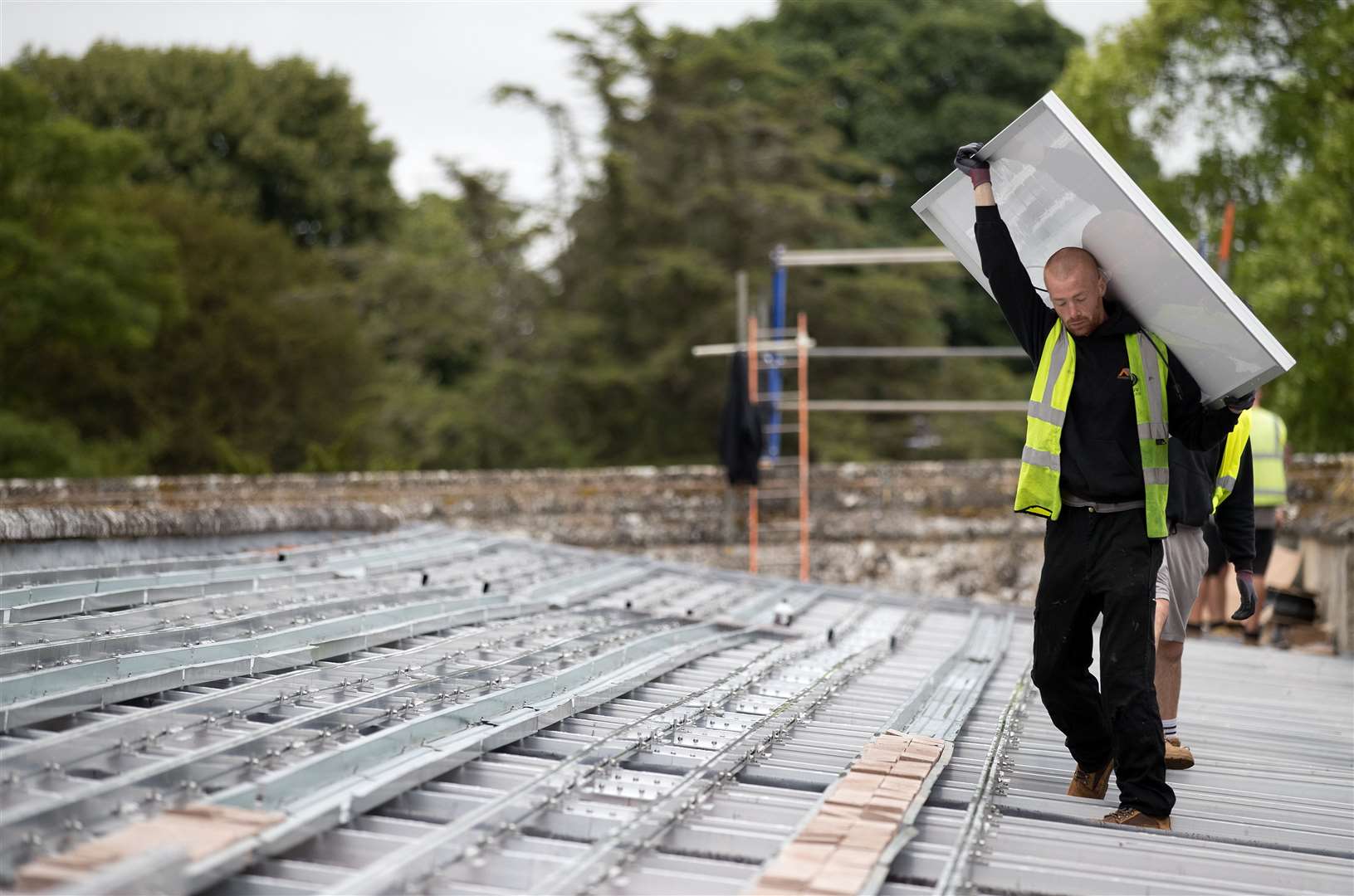 Solar panels are installed on the roof of Salisbury Cathedral’s south cloister (Andrew Matthews/PA)