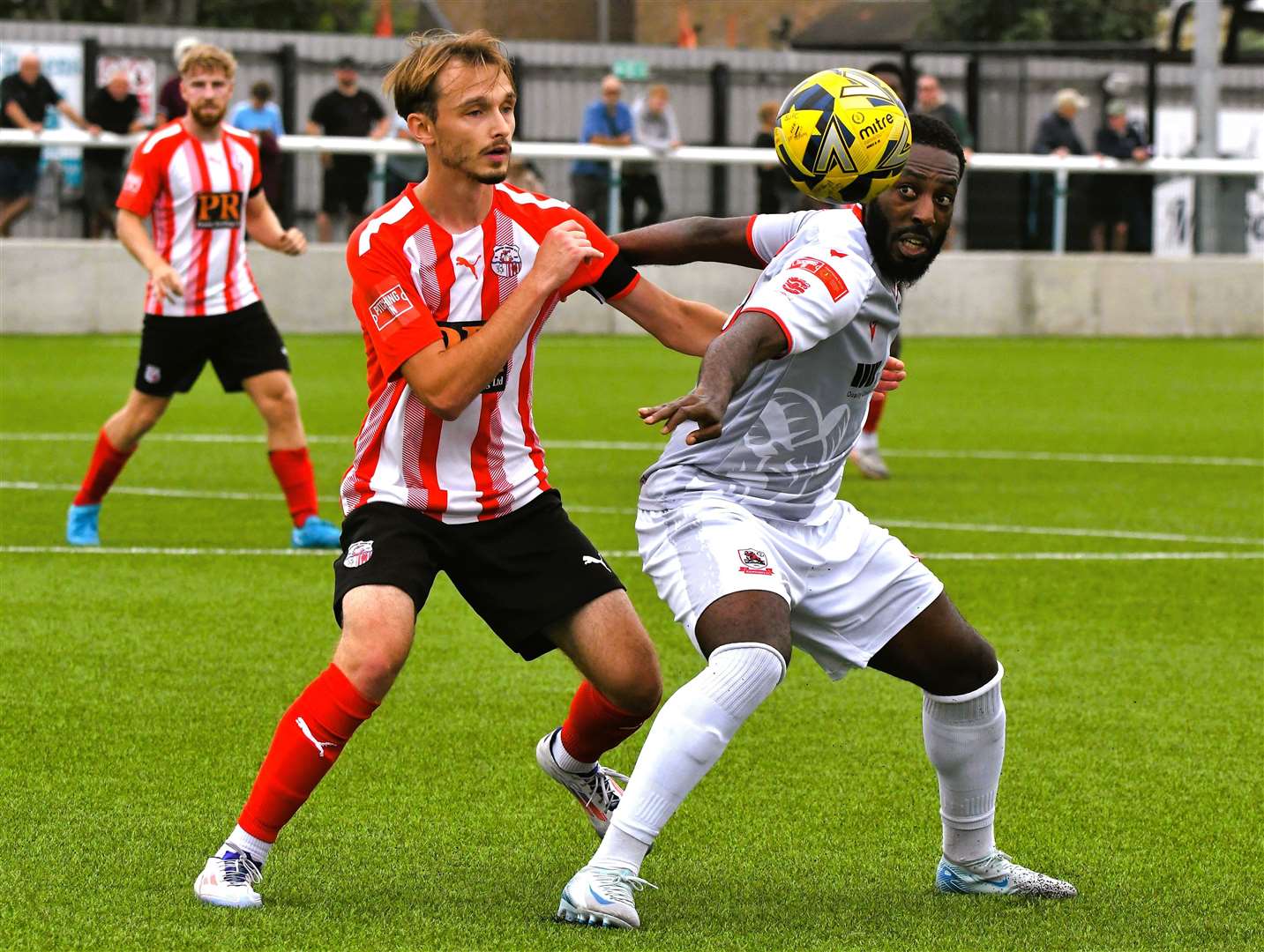 Ramsgate (white) scored two late goals to win at Sheppey in the first qualifying round on Saturday. Picture: Marc Richards