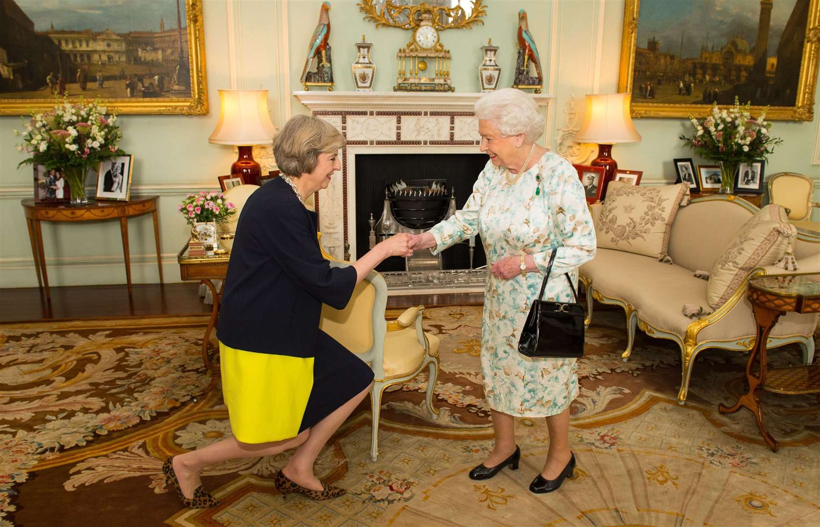 The Queen welcoming Theresa May as she invited the former home secretary to become prime minister and form a government in 2016 (Dominic Lipinski/PA)