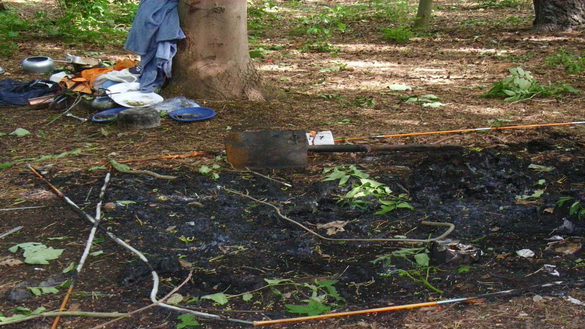 A burnt out area of the camp