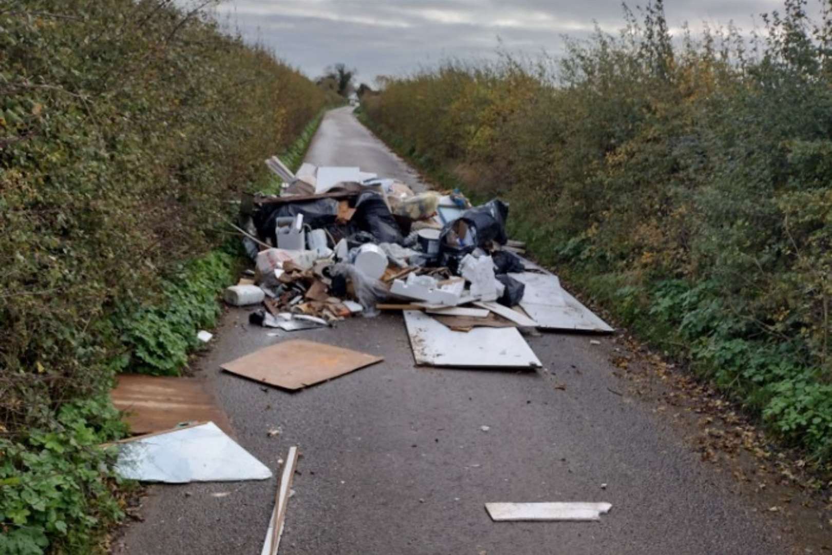A pile of fly-tipped rubbish has been dumped in the middle of a road in Birchington. Photo: Thanet District Council