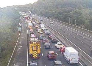 The M25 has been blocked by a vehicle fire. Picture: Highways England