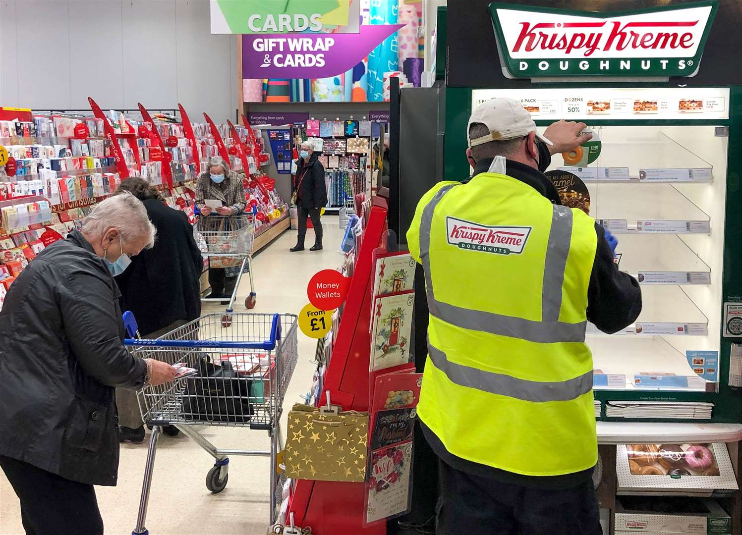 The Krispy Kreme donut cabinet in the Tesco Extra store in Wisbech, Cambridgeshire (Joe Giddens/PA)