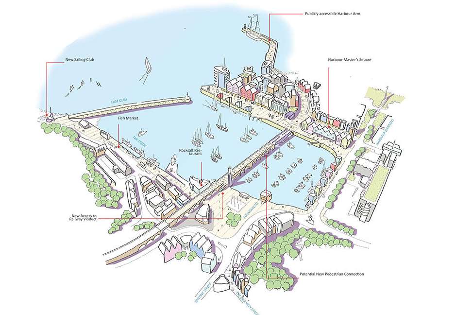 Map of the development area for Folkestone Harbour and seafront plans