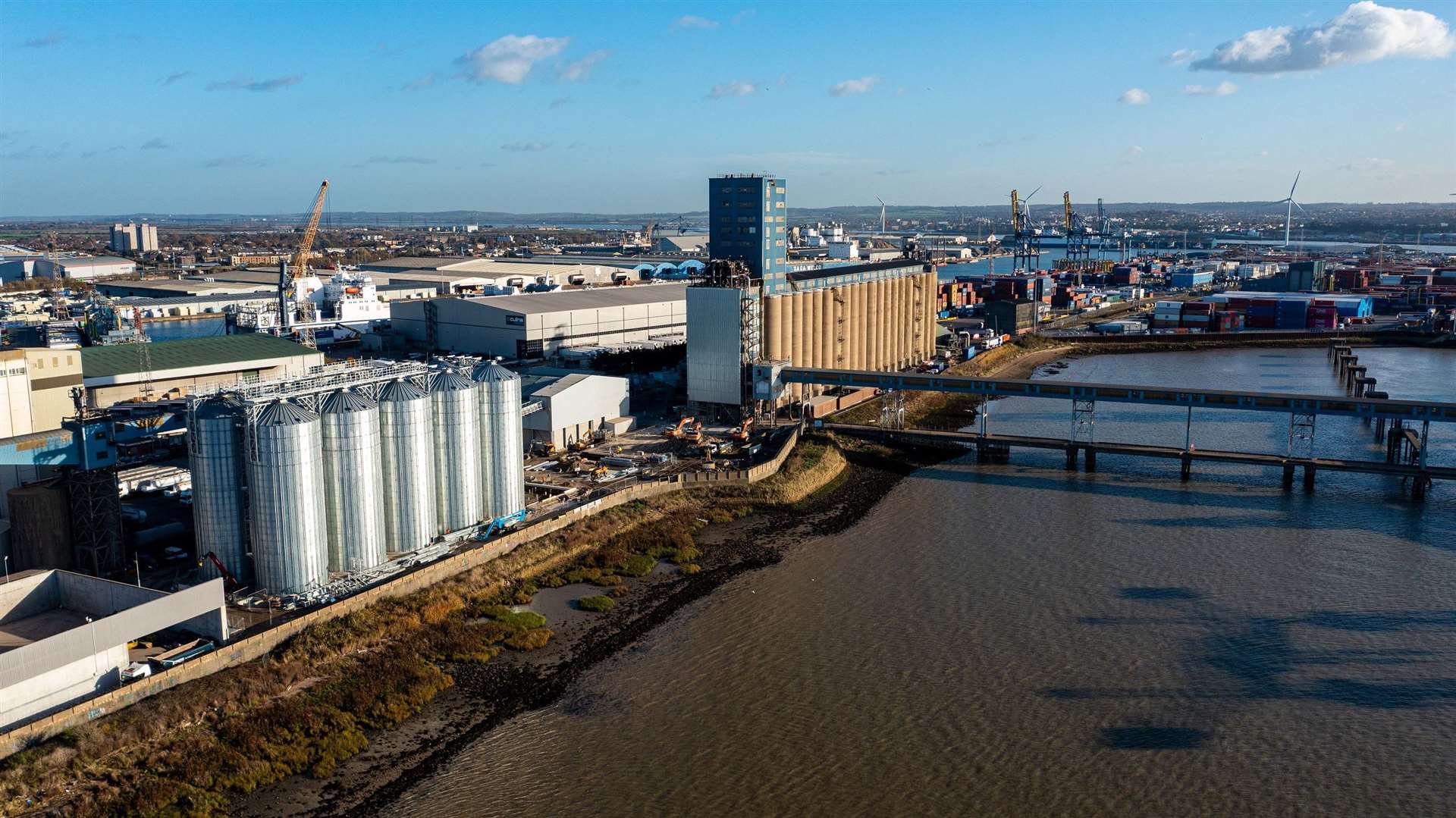 Aerial images of the grain terminal at the Port of Tilbury