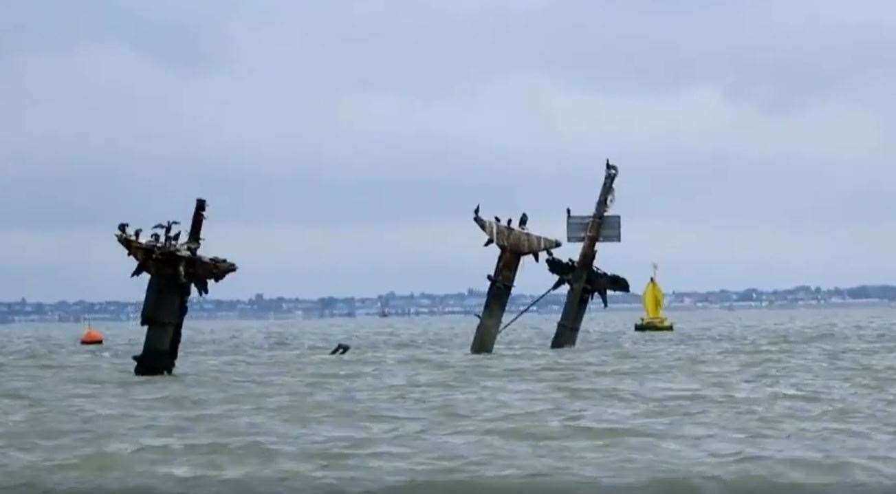 The masts of the Sheppey bomb ship the SS Richard Montgomery. Picture: NDR