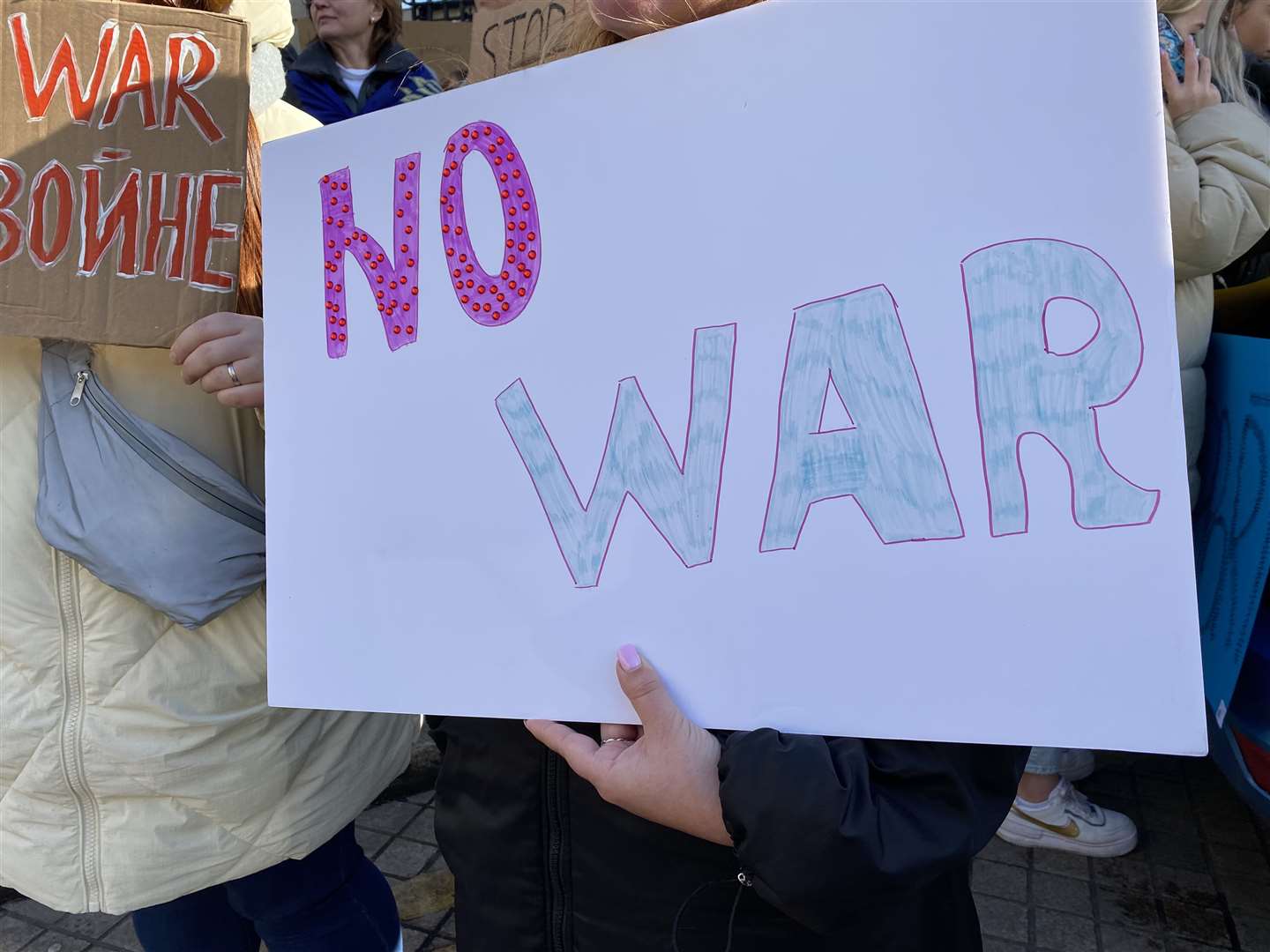 Ukrainians gathered outside the Irish Parliament in Dublin to protest against the Russian invasion (Dominic McGrath/PA)