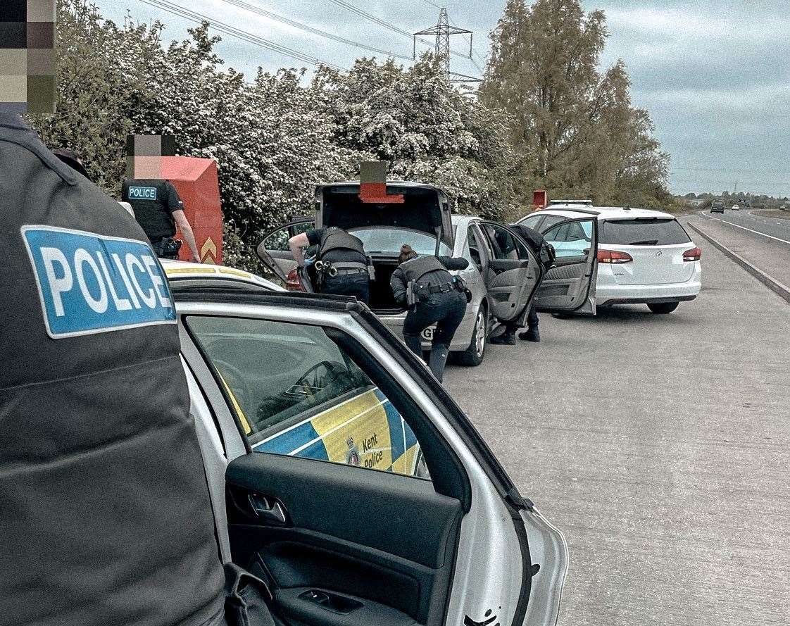 Car stopped by police on the A249 after a chase from Sheppey to Iwade. Picture: Twitter