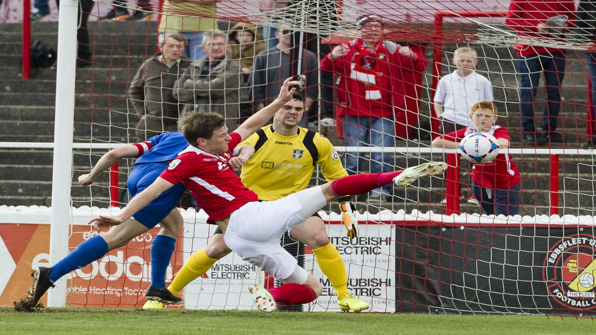 Adam Cunnington scores Ebbsfleet's second goal. Picture: Andy Payton