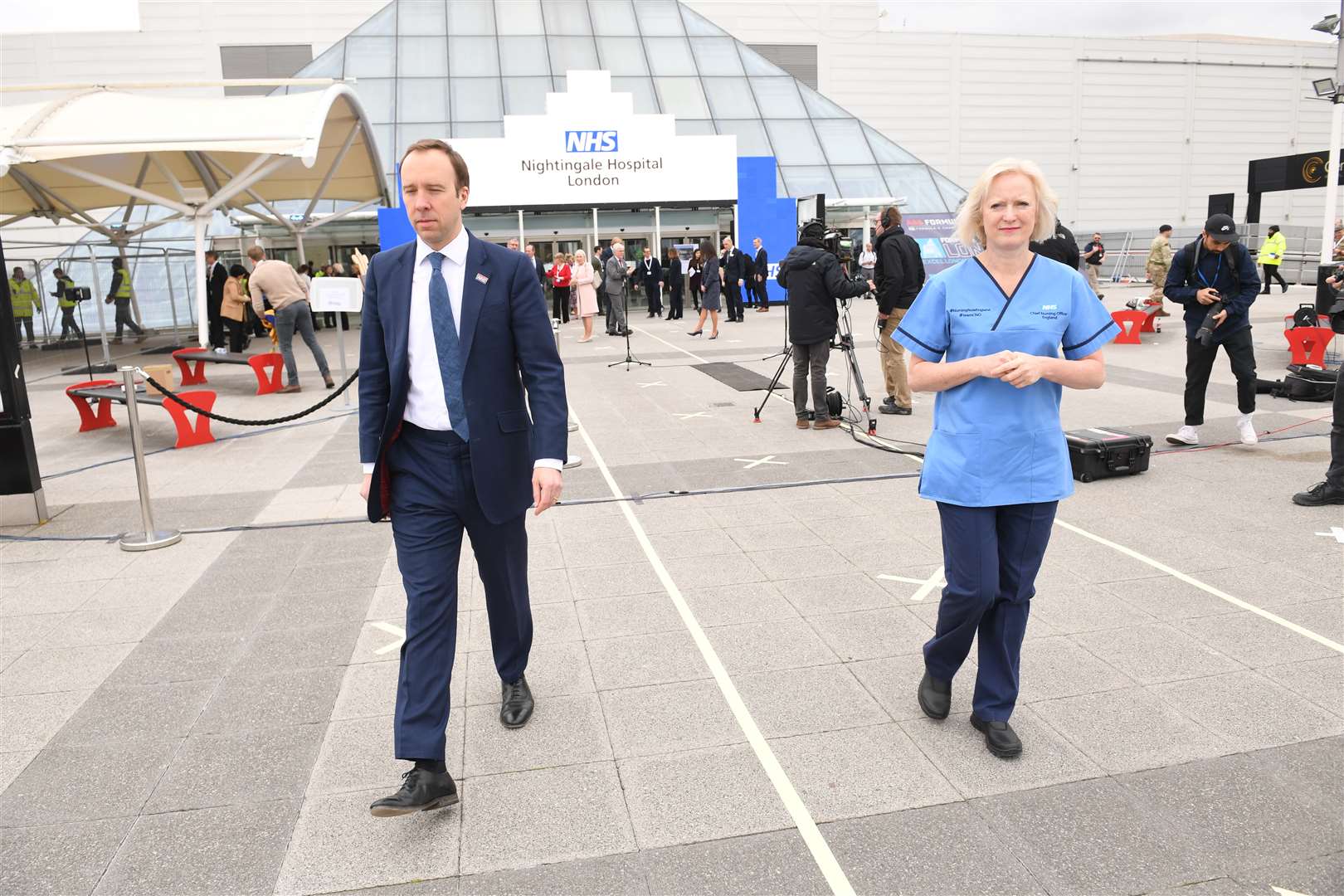 Health Secretary Matt Hancock and Ruth May, chief nursing officer for England, at the opening of the NHS Nightingale Hospital in east London (Stefan Rousseau/PA)