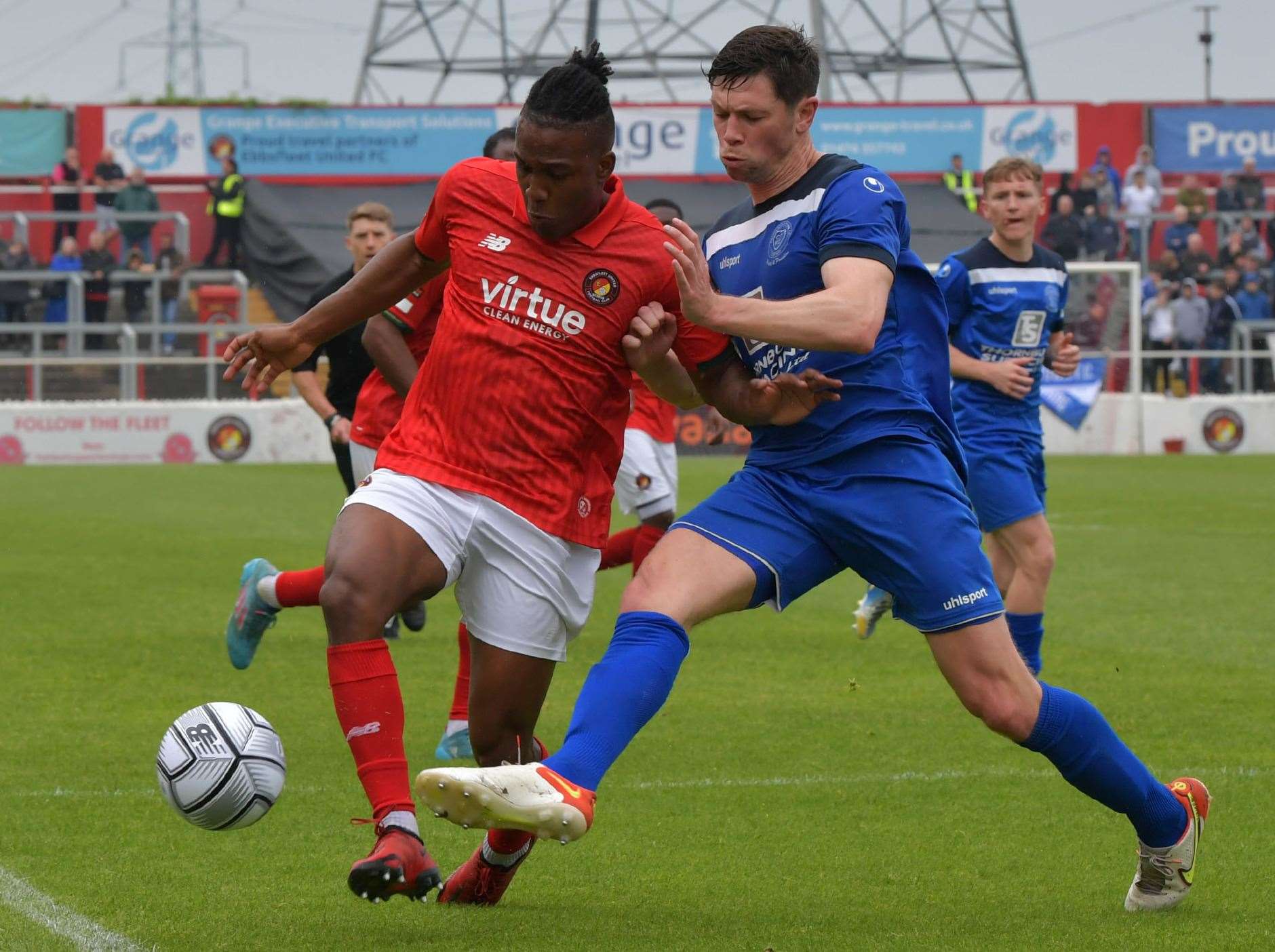 Ebbsfleet's Dominic Poleon finds his route to goal blocked on Sunday. Picture: Keith Gillard