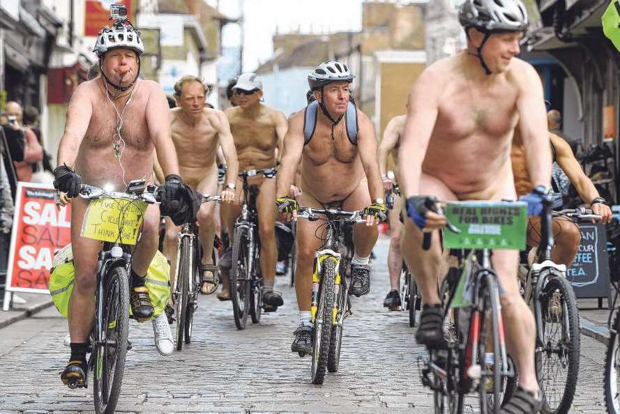 Naked cyclists ride through Canterbury