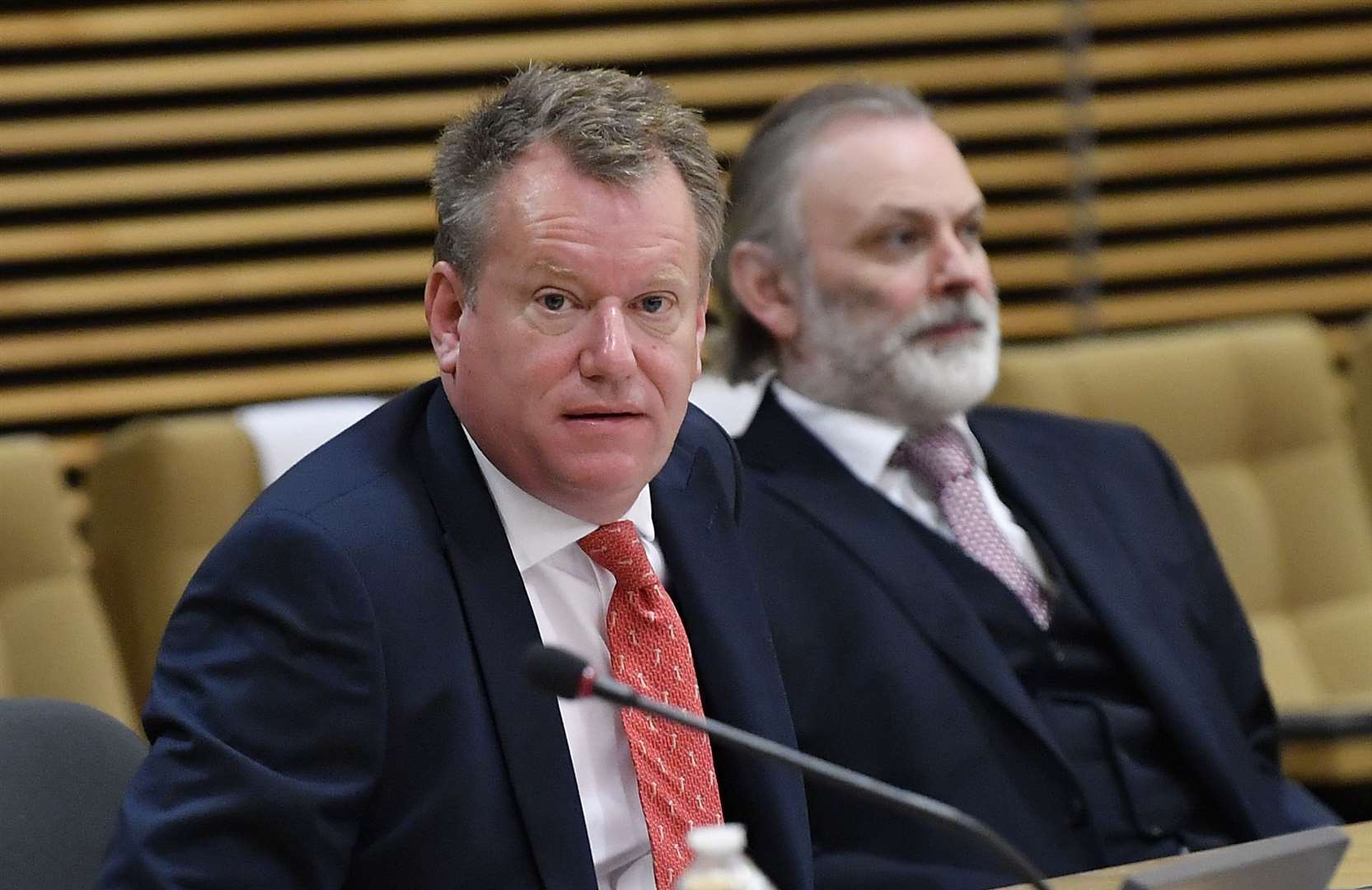 Brexit negotiator David Frost, left, and Britain’s Ambassador to the EU, Sir Tim Barrow (John Thys/Pool/AP)