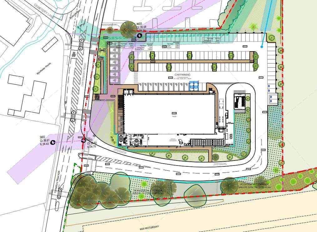 The proposed traffic light-controlled access point is close to the M20 Canterbury Road bridge, while the Cemetery Lane junction is also set to feature lights