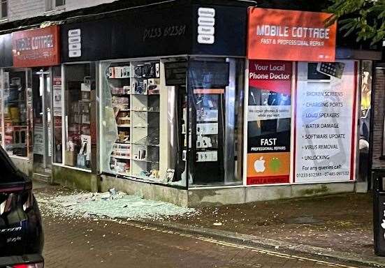 Glass was scattered on the floor outside Mobile Cottage following the raid