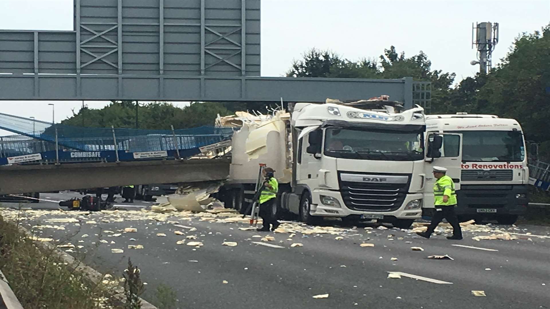 The M20 bridge collapsed after being struck by a lorry