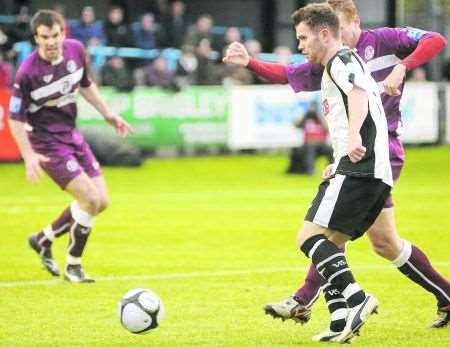 Dover's Adam Birchall battles in vain for the Whites during their 1-0 home defeat by Chelmsford