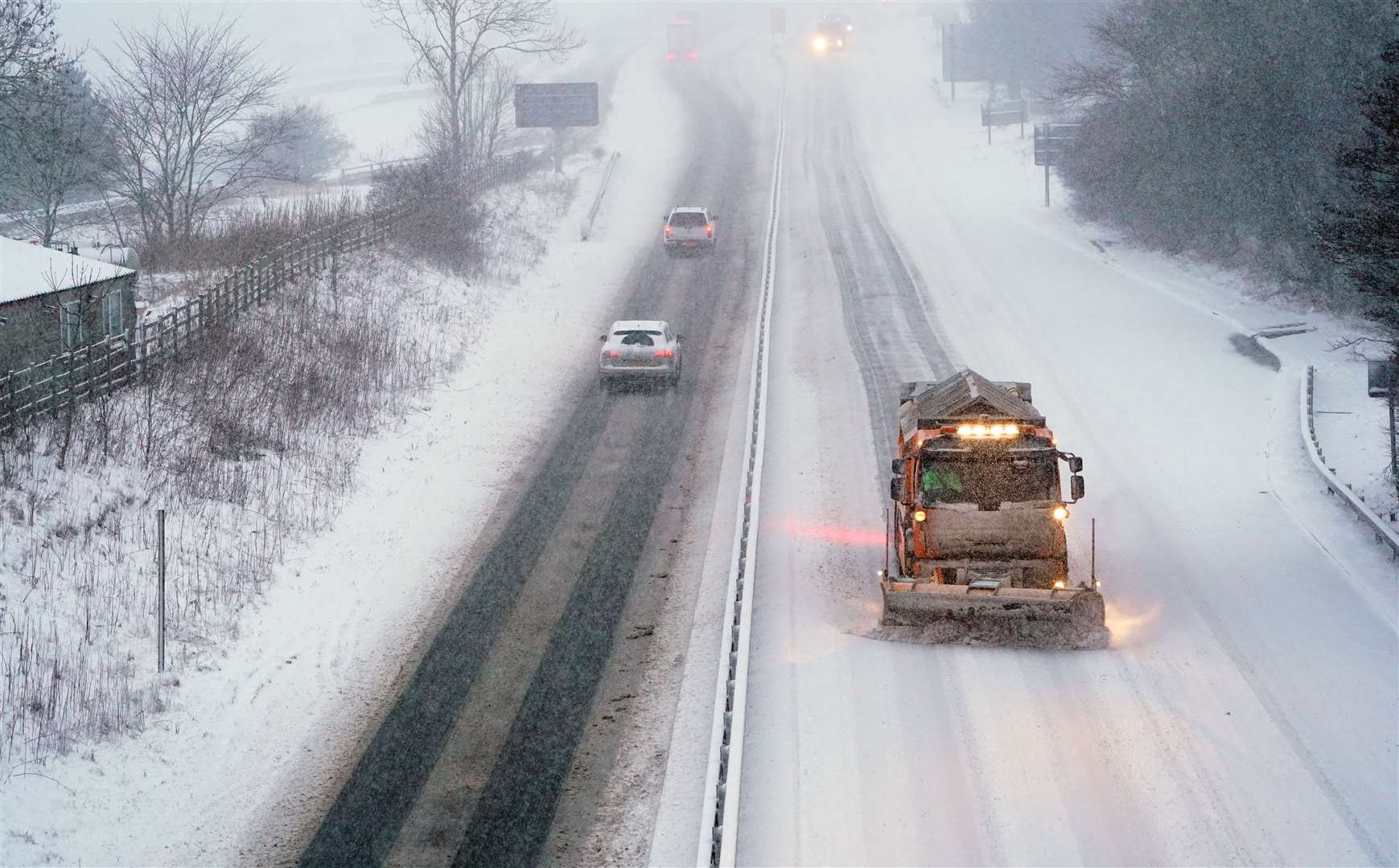 A snow plough keeps the A66 open in County Durham (Owen Humphreys)