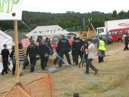 Riot police on the site on Monday afternoon