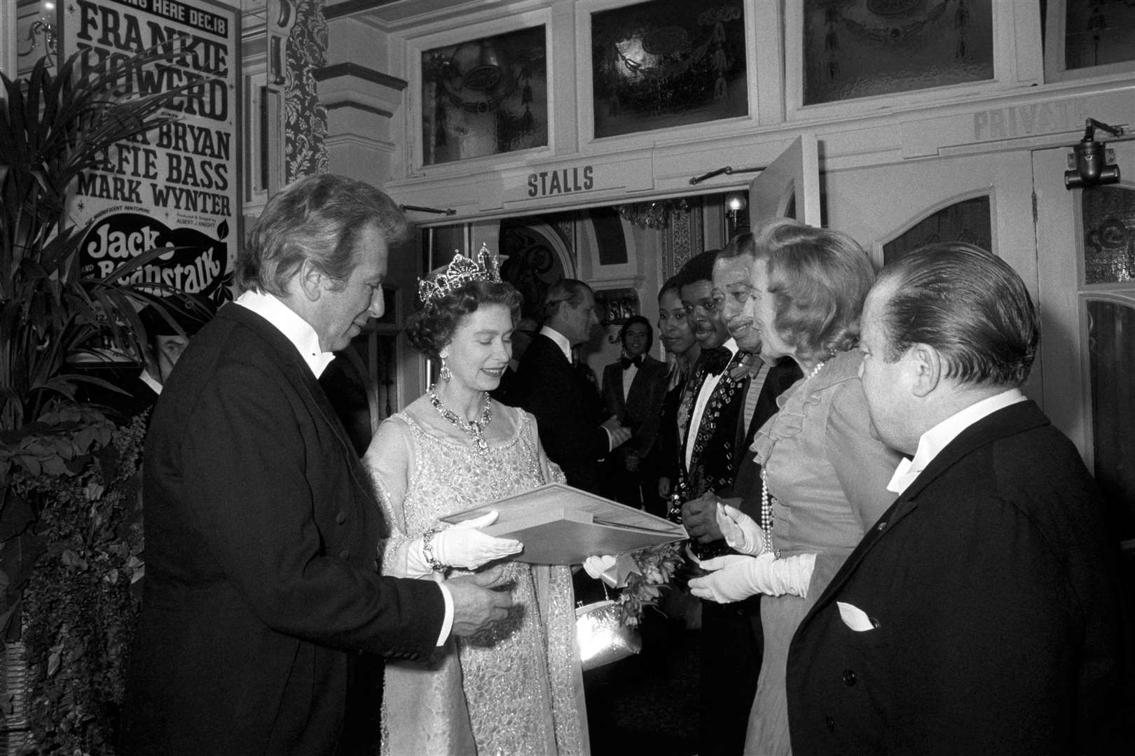 The Queen receiving a record album – extracts from 25 years of Royal Variety Performance – from Vera Lynn in 1973 (PA)