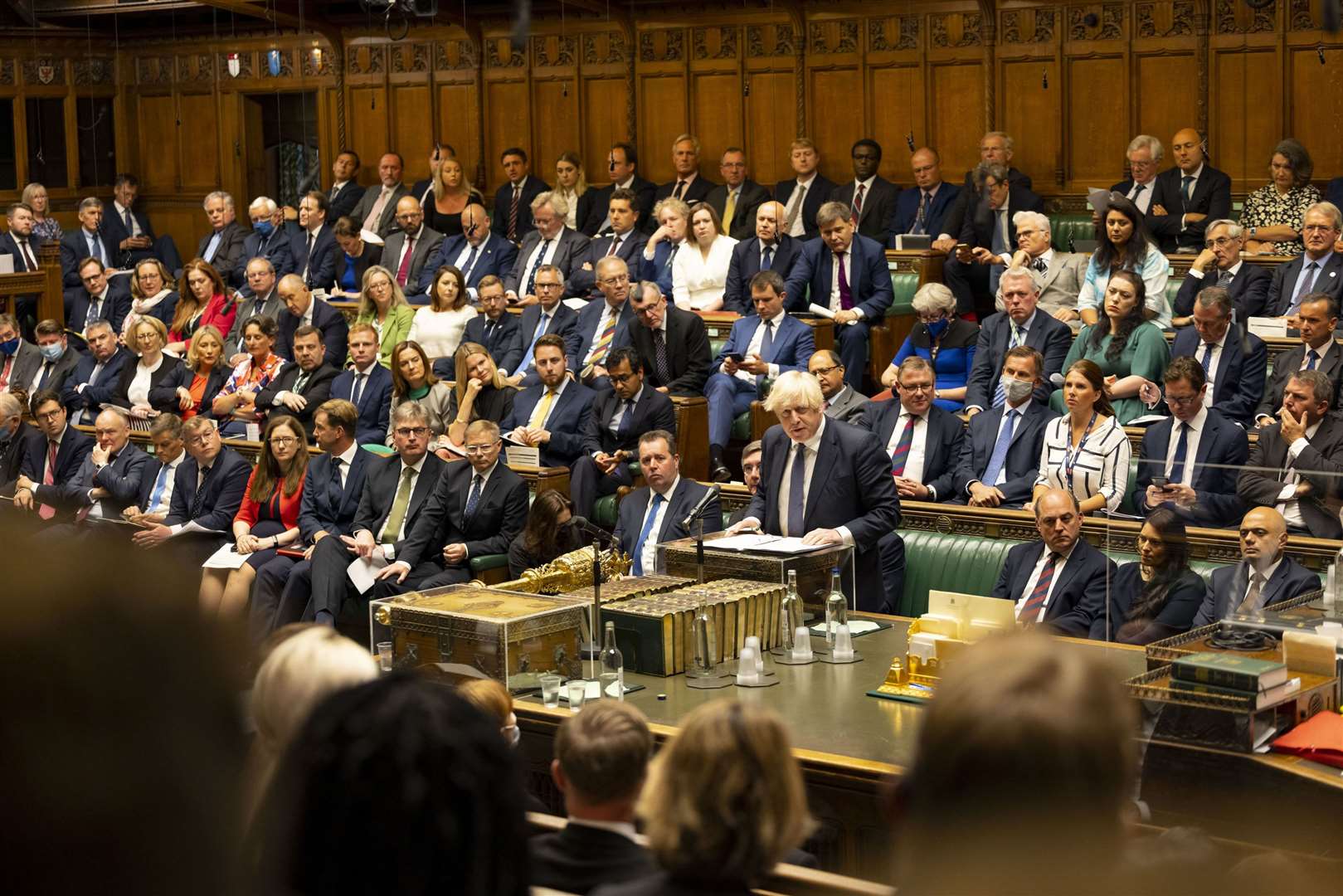 Prime Minister Boris Johnson and most of his party did not wear face coverings (UK Parliament/Roger Harris/PA)