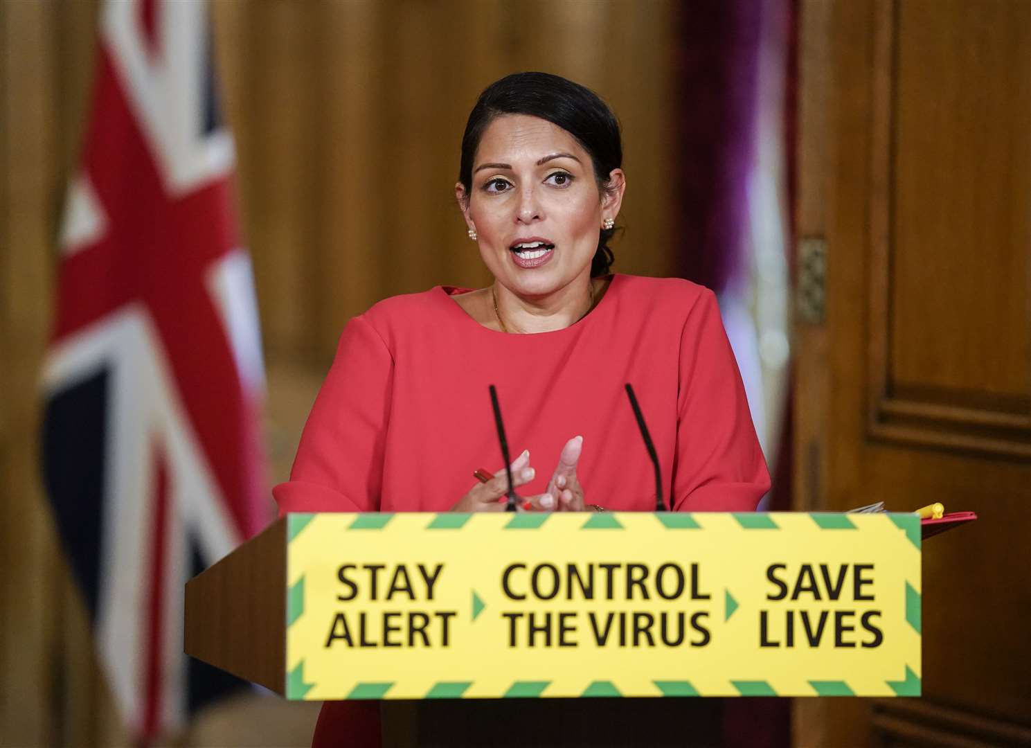 Home Secretary Priti Patel has been the only female politician to lead the briefing (Andrew Parsons/10 Downing Street/Crown Copyright)