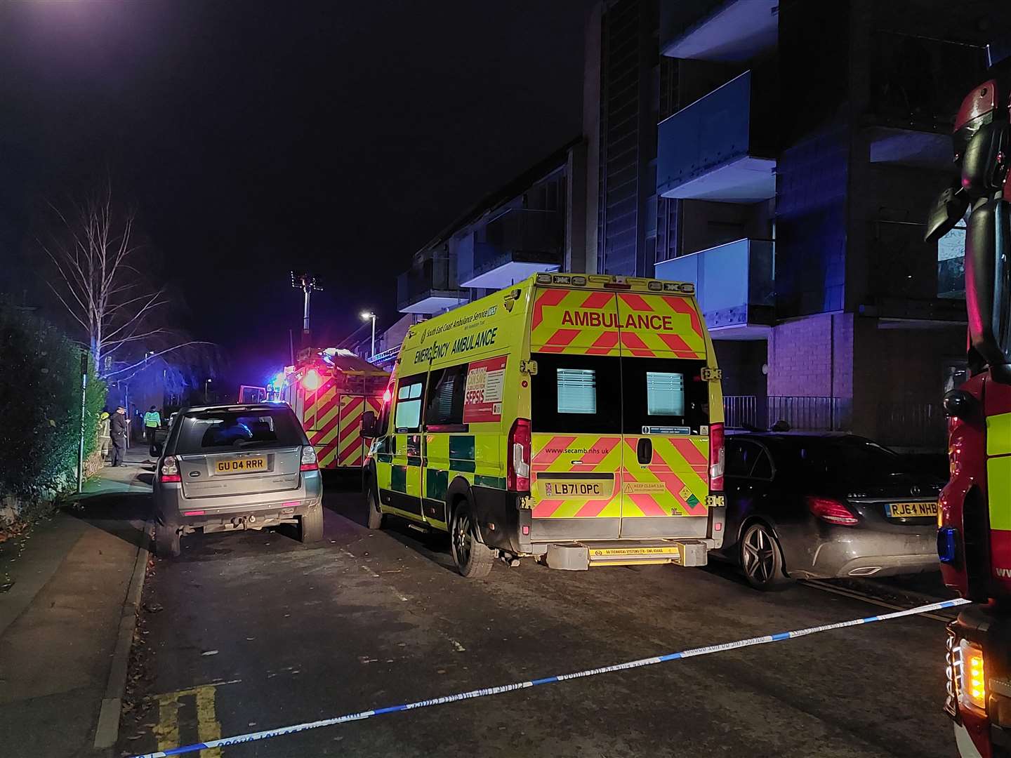 Hardinge Road was taped off while crews battled a fire at the flat