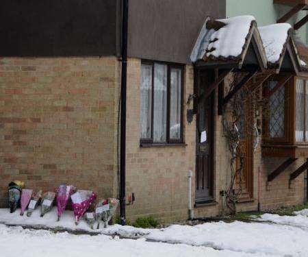 Floral tributes at the spot where Bernadette Lee died in the snow