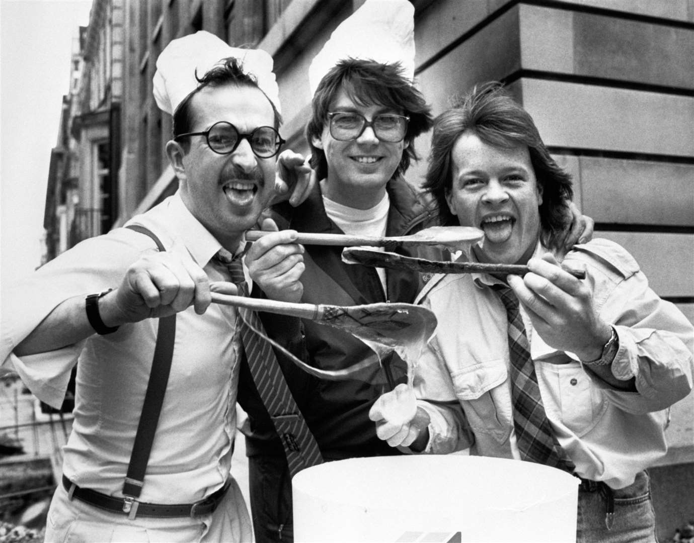 Radio 1 DJ’s Steve Wright, Mike Read, and Bruno Brookes stir up an evil brew in London as they prepare for the stations support of Comic Relief where listeners will vote to decide who will be dropped in a tub of slime live on TV (PA)