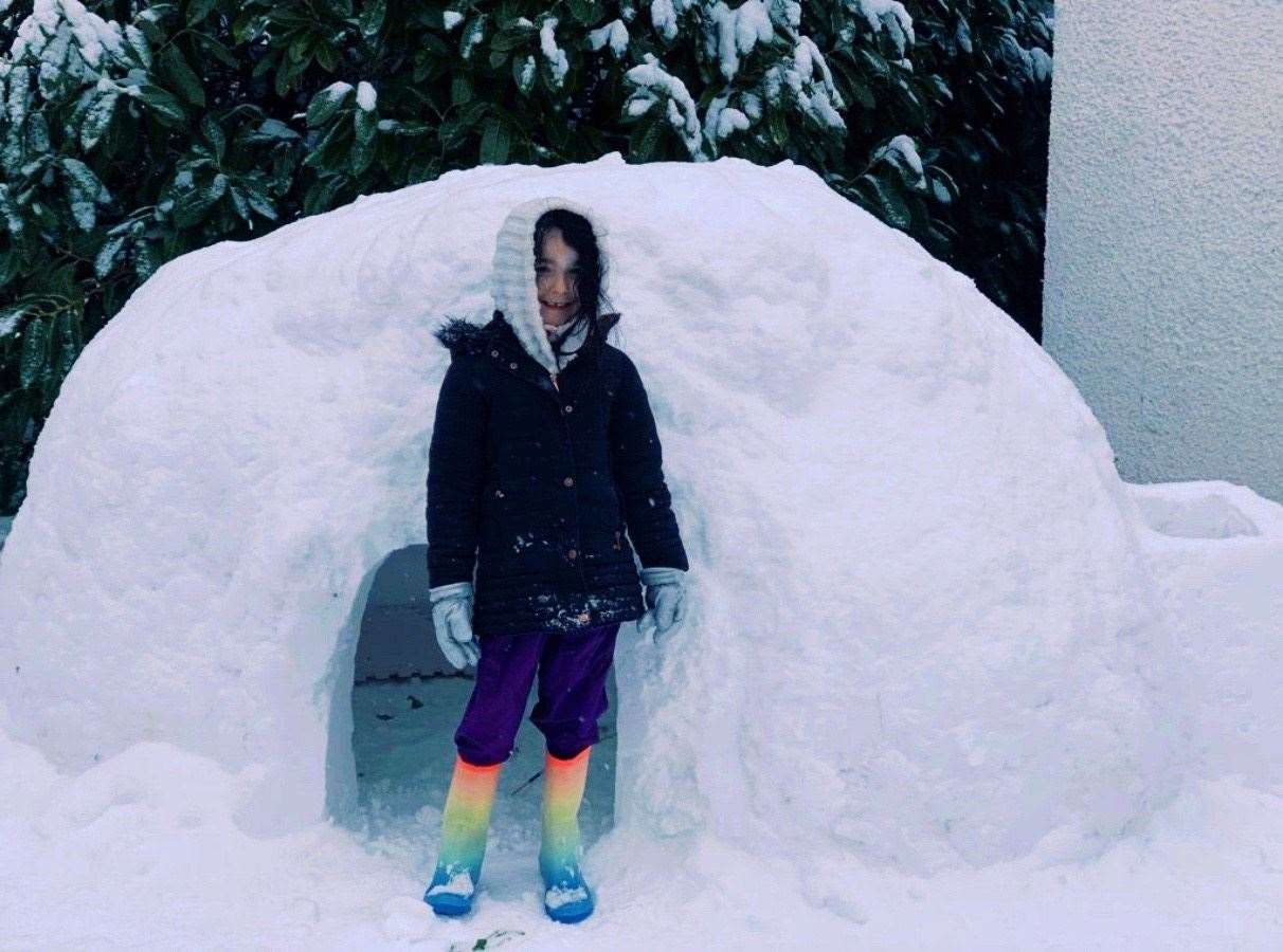 Sienna, five, who has built an igloo with her mother Nicola Black in their back garden in Aberdeen (Nicola Black/PA)