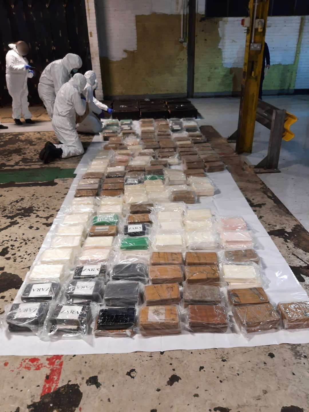 1.2 tonnes of cocaine was found in a banana boat in Sheerness Docks during an early morning armed police raid. It is said to have a street value of £90 million. Picture: National Crime Agency