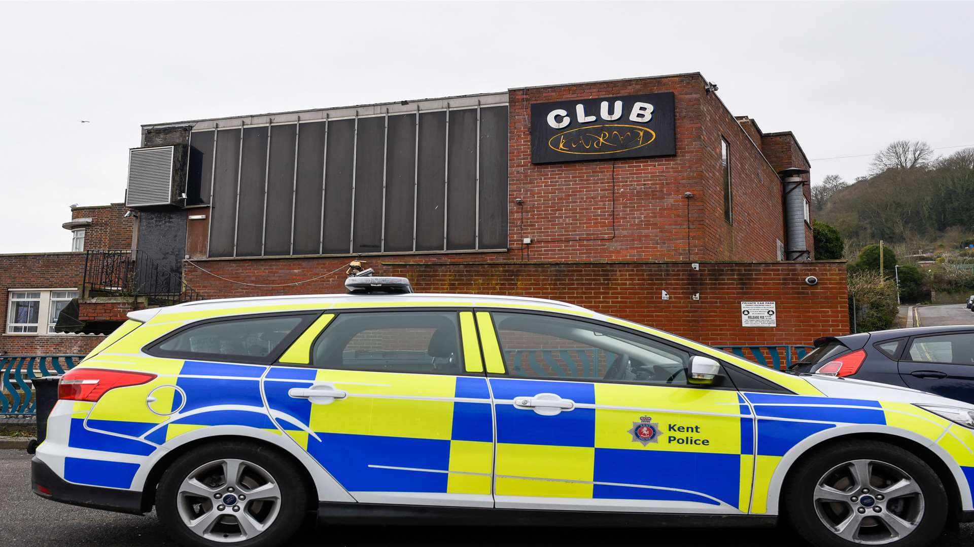 Police car outside Deja Vu nightclub, Adrian Street, Dover