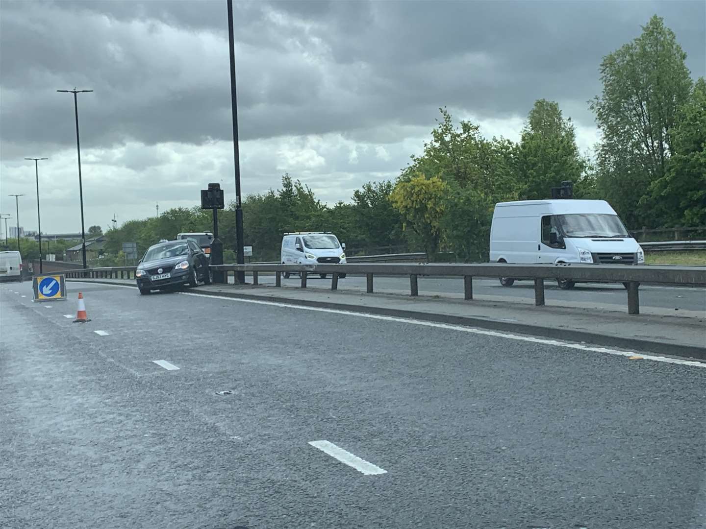 Car crashed into the central reservation on the Gillingham-bound carriageway (9946867)