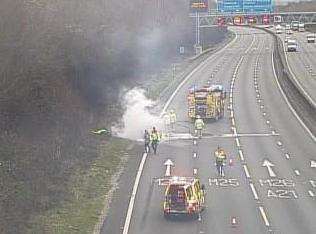 The car fire on the M25. Picture: Highways England