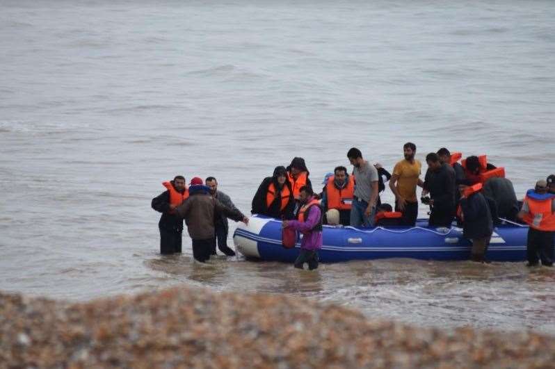 Dozens of migrants were brought ashore at Dungeness by the RNLI on Monday. Picture PD
