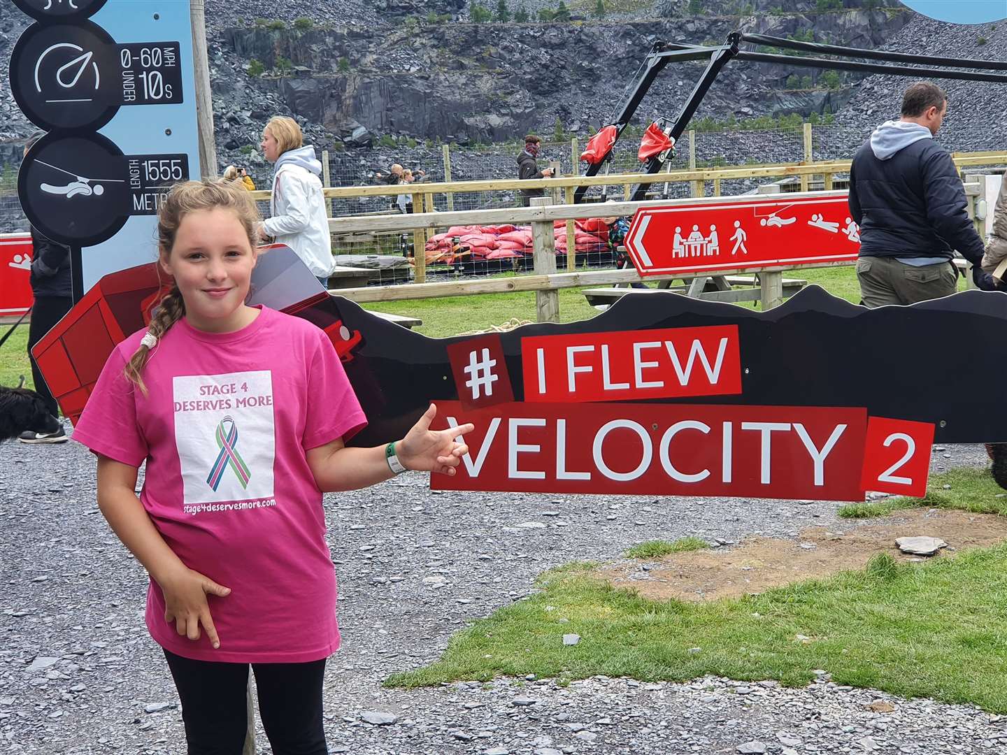 Ruby getting ready to go on a zipwire to raise money for Stage 4 Deserves More (Gemma Ellis/PA).