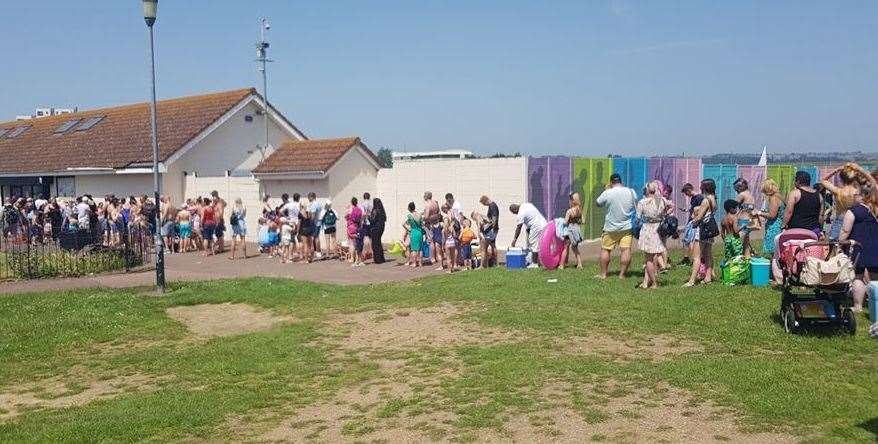 Swimmers heading to The Strand, in Gillingham, faced long queues