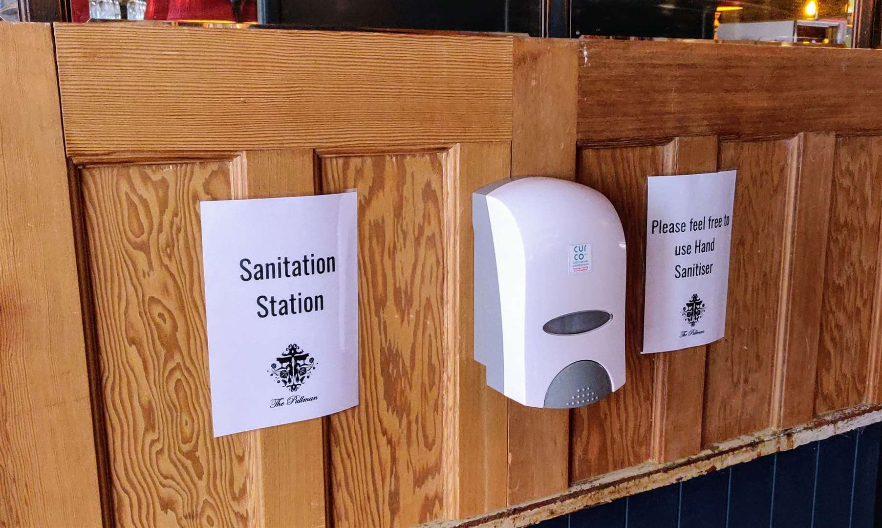 The Pullman has numerous hand sanitiser stations installed in the pub to help staff and customers keep clean