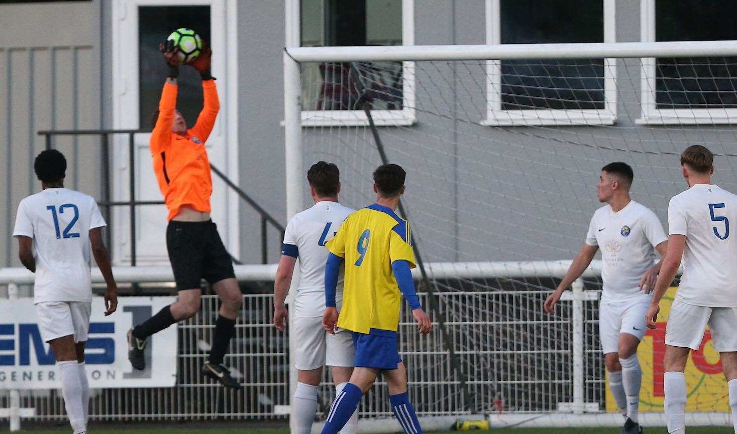 Kings Hill goalkeeper Jack King collects the ball. Picture: PSP Images