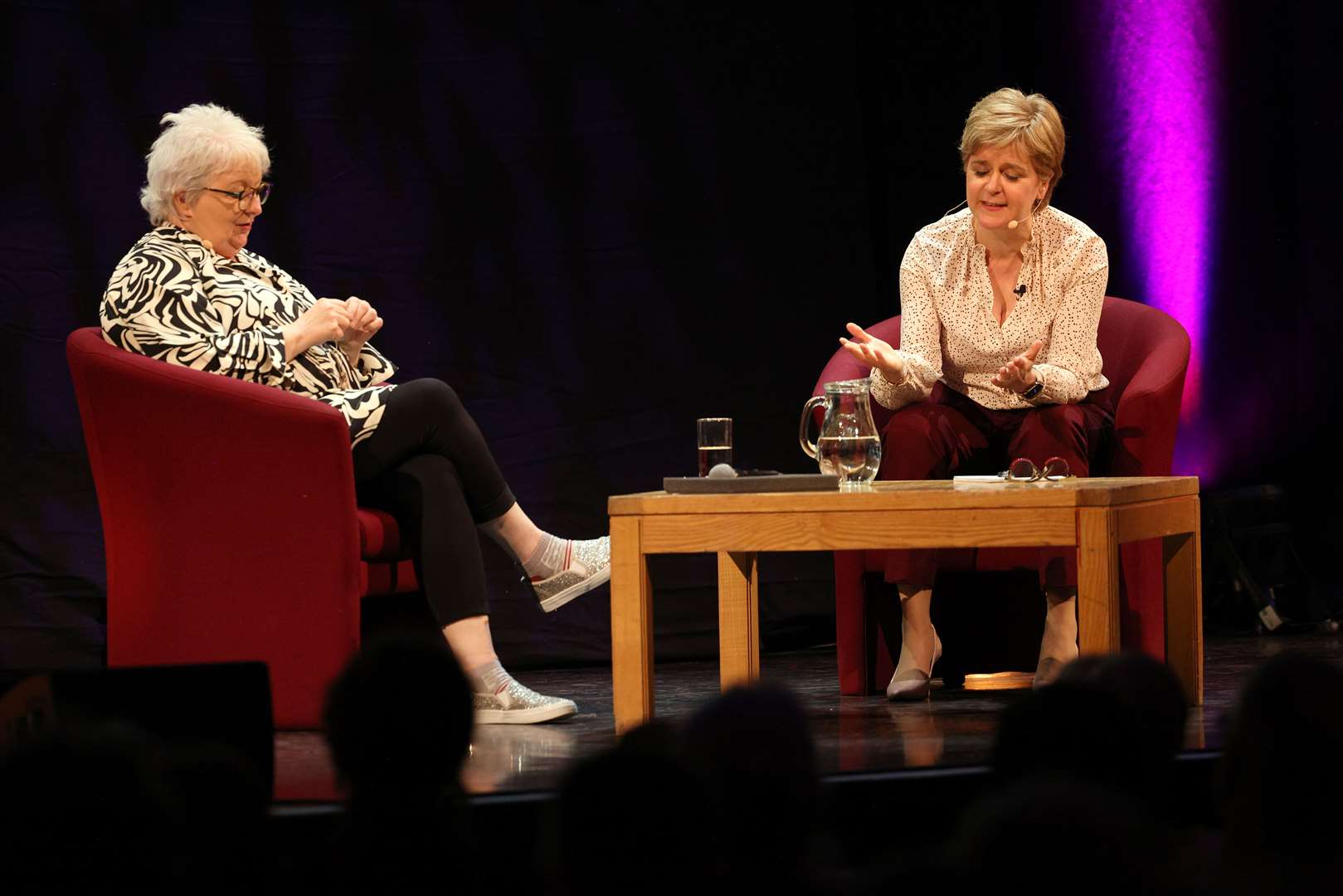 Former first minister Nicola Sturgeon chairs an event with comedian Janey Godley at the Aye Write book festival at the Royal Concert Hall, Glasgow (Robert Perry/PA)