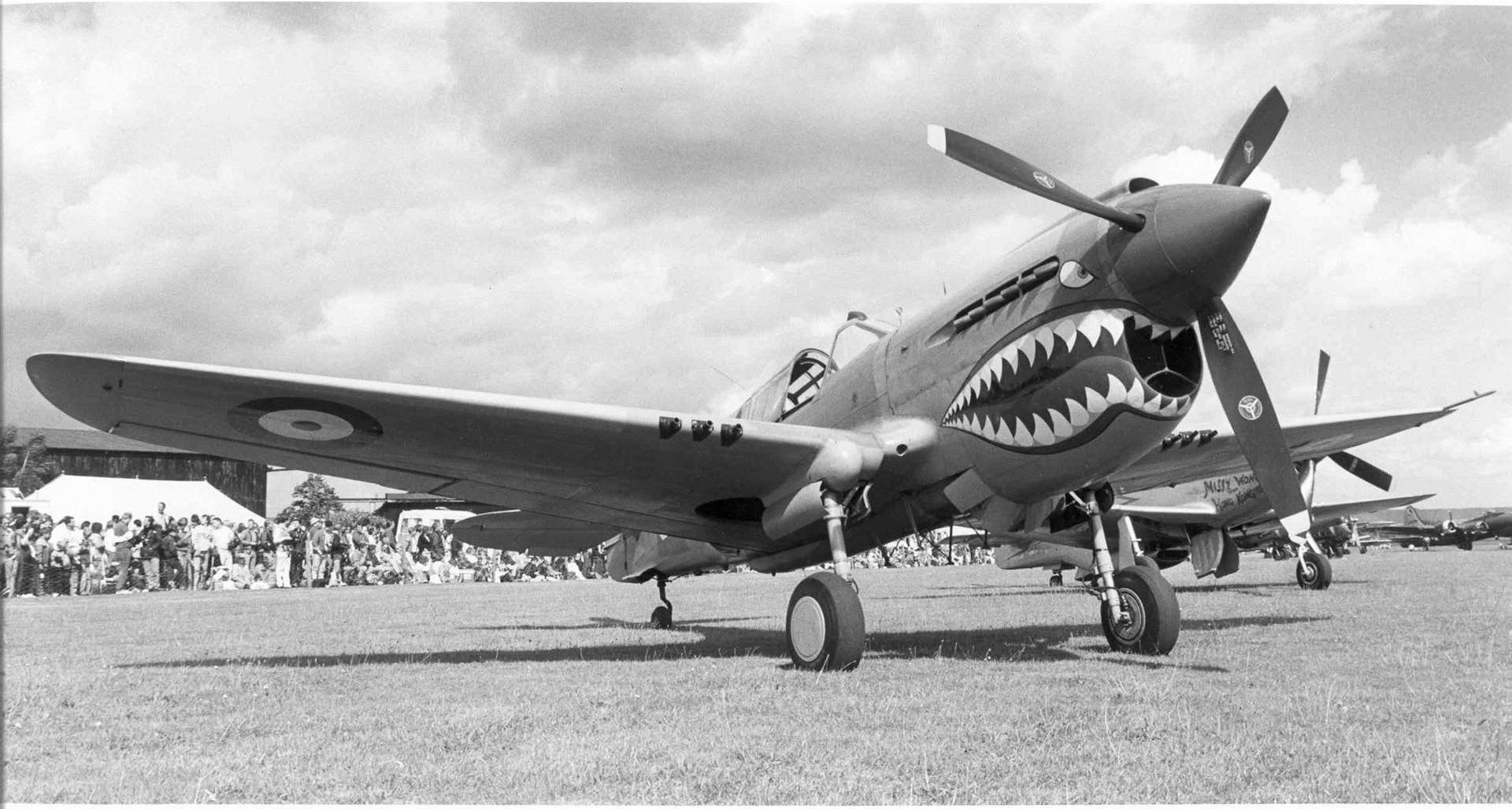 P 40 Kittyhawk on display at the Great Warbirds Airshow, West Malling, Kent. 1988