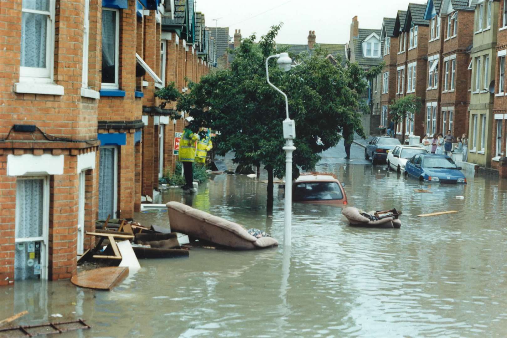 Furniture can be seen floating in the flood water. Picture: Max Hess