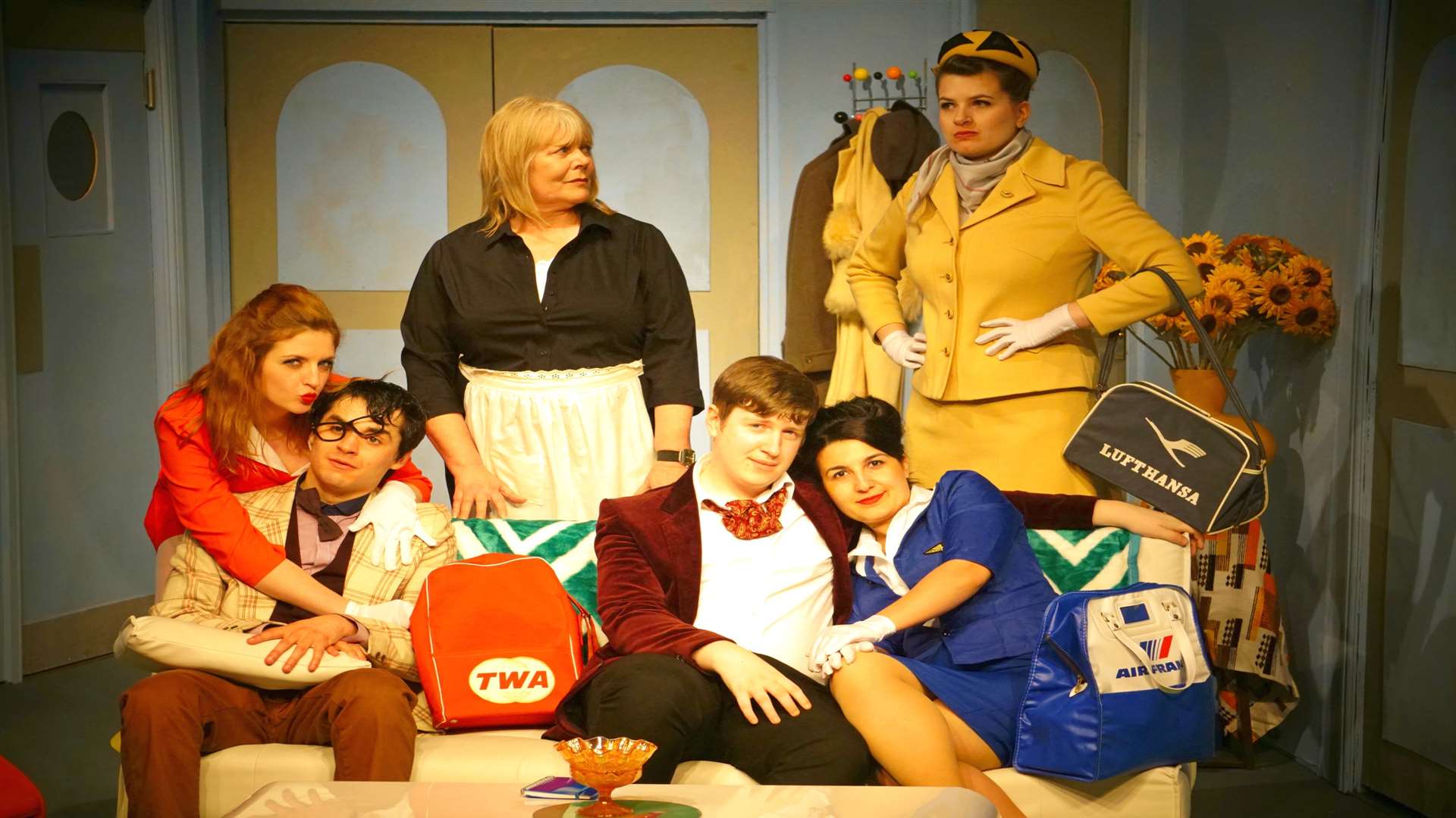 The cast of Medway Little Theatre's production of Boeing Boeing.