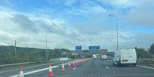 One lane of the carriageway is closed on the M2. Picture: Megan Carr