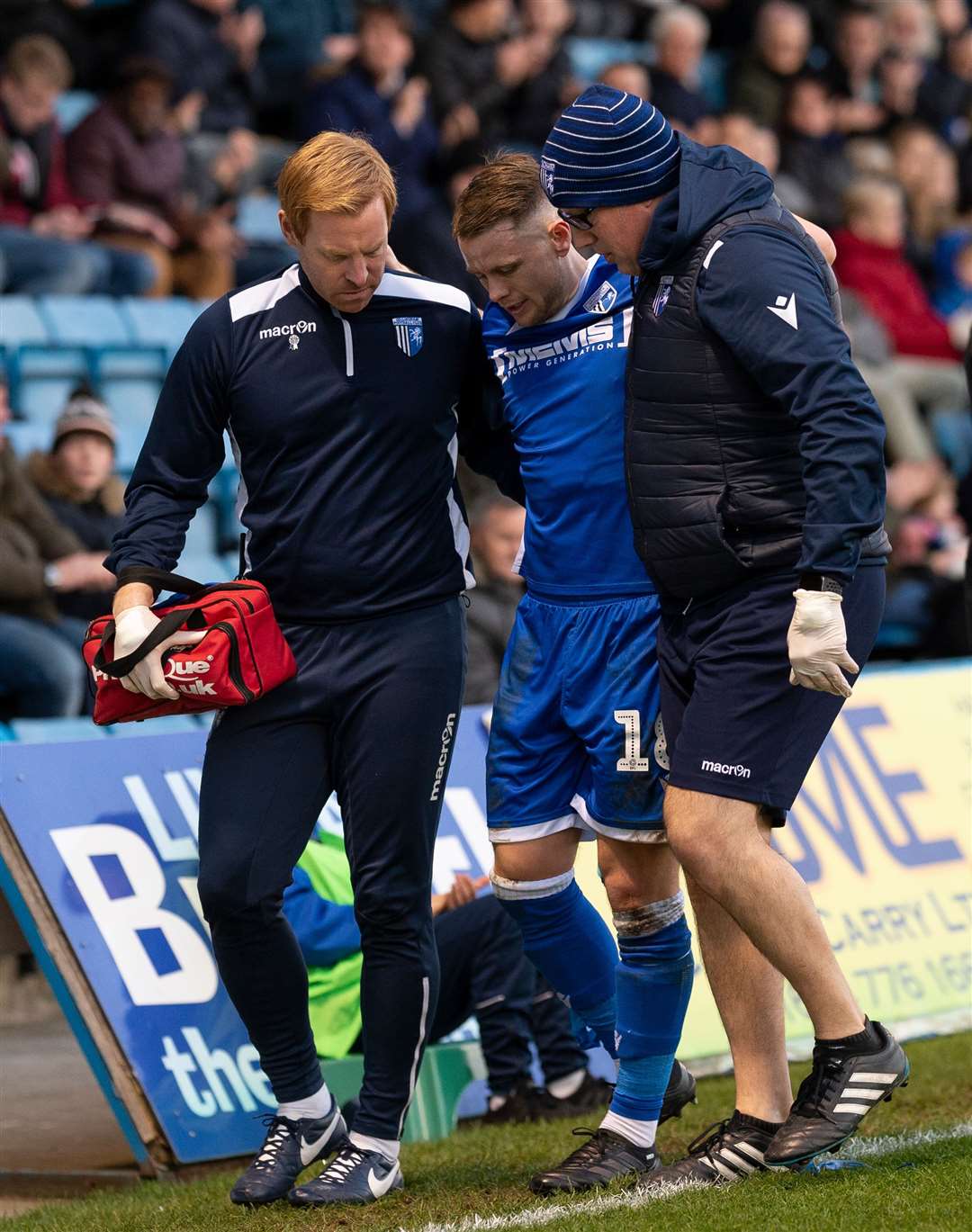 Mark Byrne is helped from the field of play on Saturday Picture: Ady Kerry