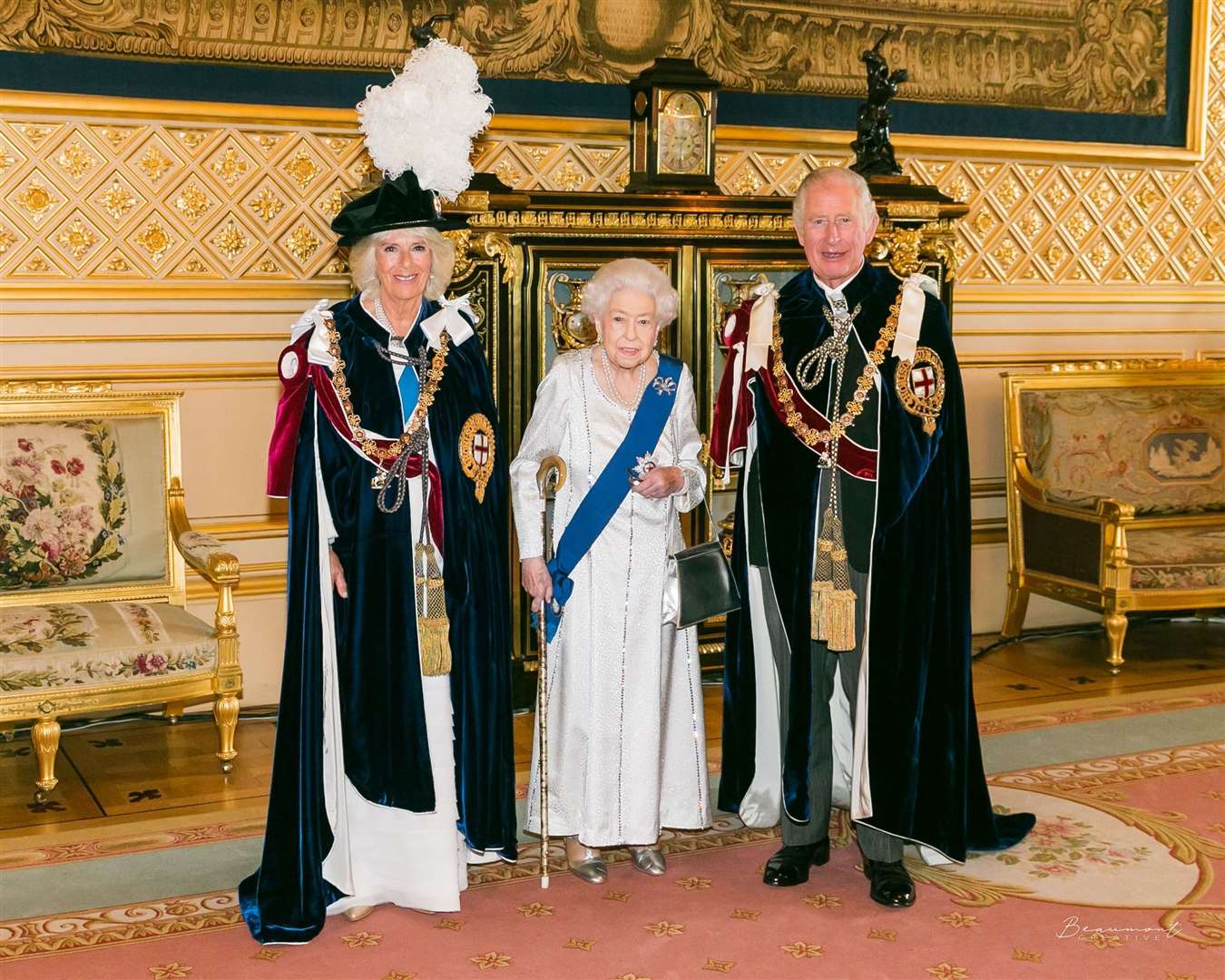 The Prince of Wales and the Duchess of Cornwall with the Queen (Steve Solomons/PA)