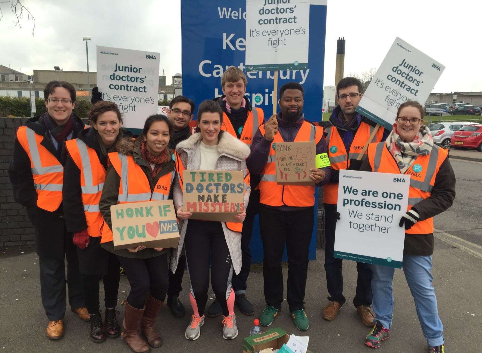 The picket line outside Kent & Canterbury Hospital