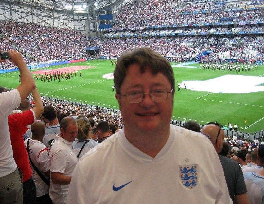 A diehard footy fan, Eddie has spent more than £15k following England across Europe. Picture: SWNS